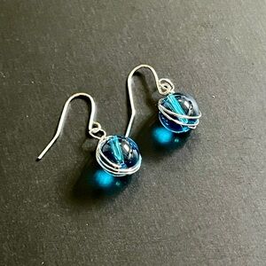 Elegant Blue Silver Wire Earrings